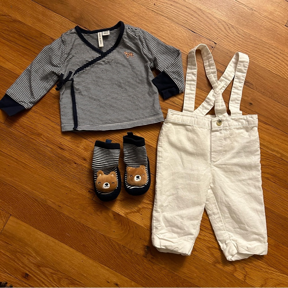 Janie & Jack Gap Baby Boys Kimono Tiger Shirt Overall Pants Booties Lot 3 6 mos